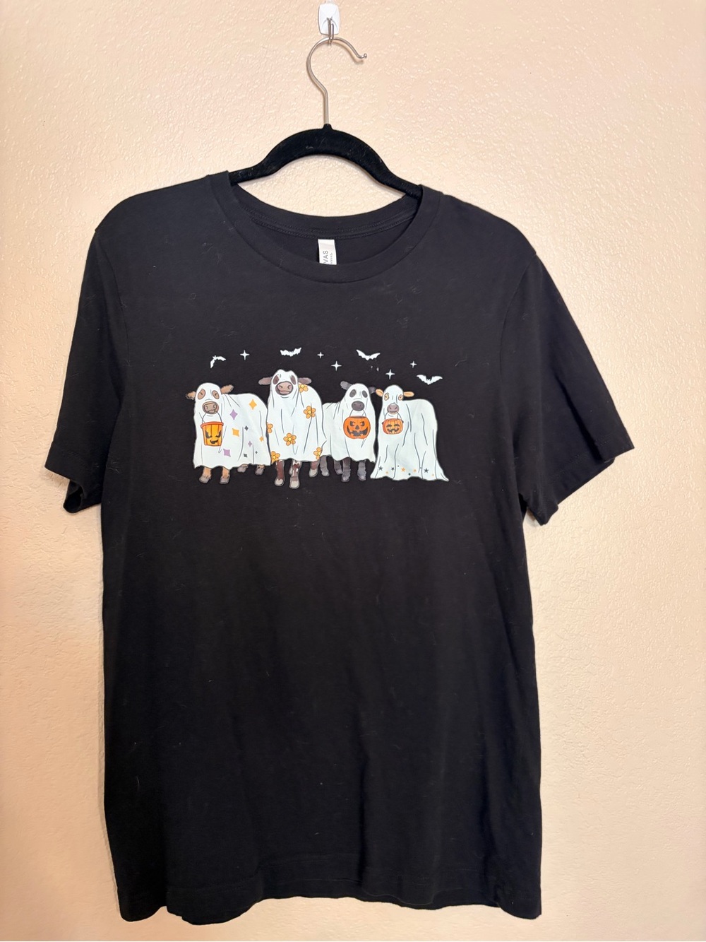 Unisex Black Fall & Halloween Ghost Cute Cows Graphic T-Shirt